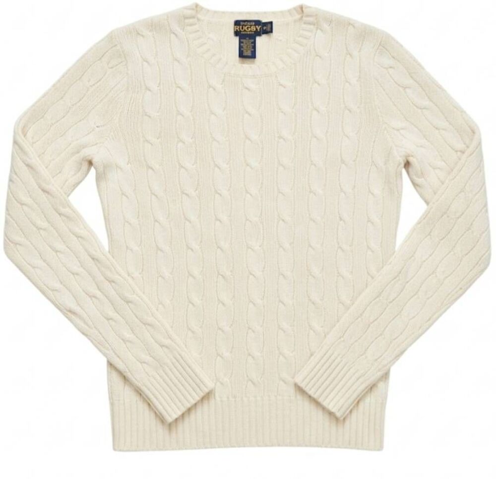 Vintage rugby polo Ralph Lauren womens small cable sweater cream wool cashmere